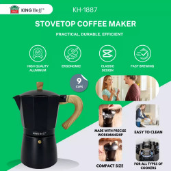 Καφετιέρα Kubinska Kinghoff KH 1887, 9 μπολ, 450 ml, Αλουμίνιο, Επαγωγή, Μαύρο.