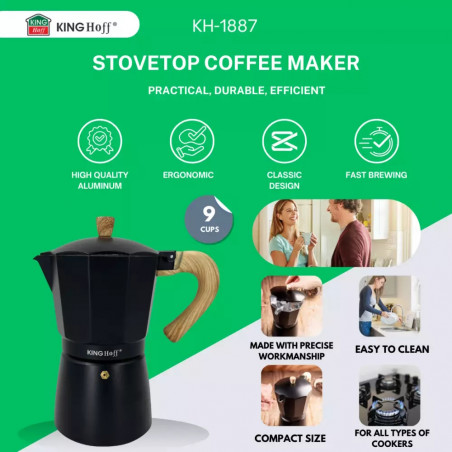Καφετιέρα Kubinska Kinghoff KH 1887, 9 μπολ, 450 ml, Αλουμίνιο, Επαγωγή, Μαύρο.
