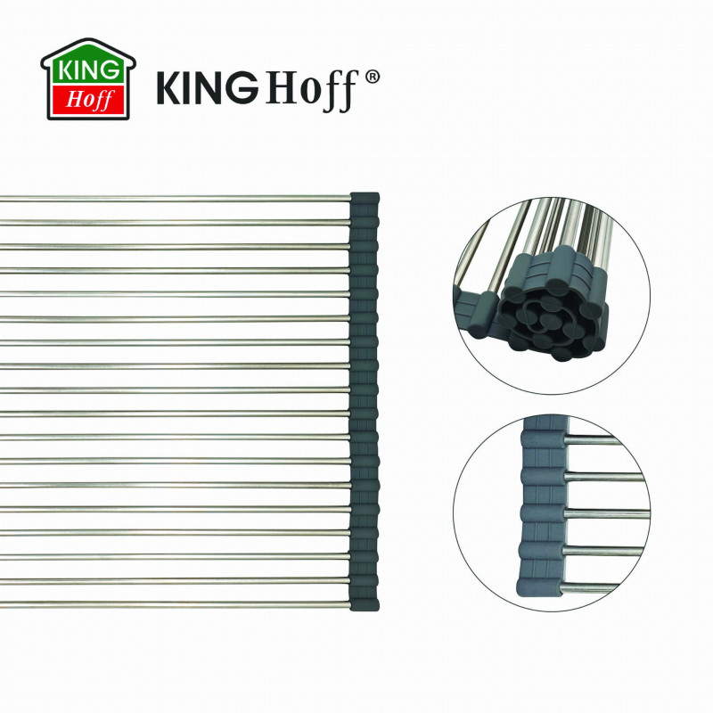 Στεγνωτήριο Kinghoff KH 1903, 45x32 cm, Ανθεκτικό στη διάβρωση, Ακμές σιλικόνης, Αντιολισθητικό, Πτυσσόμενο, Inox/γκρι