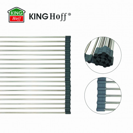 Στεγνωτήριο Kinghoff KH 1903, 45x32 cm, Ανθεκτικό στη διάβρωση, Ακμές σιλικόνης, Αντιολισθητικό, Πτυσσόμενο, Inox/γκρι