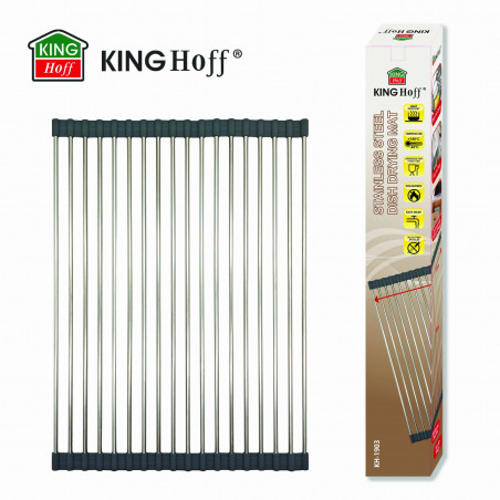 Στεγνωτήριο Kinghoff KH 1903, 45x32 cm, Ανθεκτικό στη διάβρωση, Ακμές σιλικόνης, Αντιολισθητικό, Πτυσσόμενο, Inox/γκρι