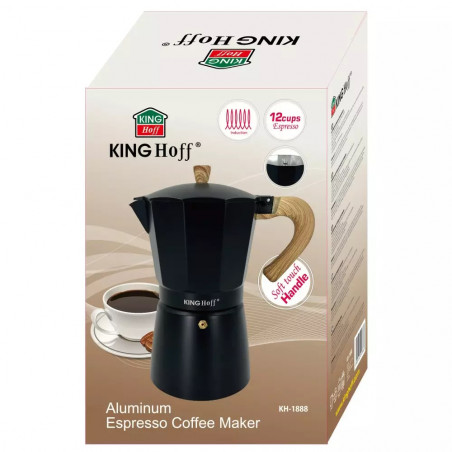 Κουβανέζικη καφετιέρα Kinghoff KH 1888, 12 φλιτζάνια, 600 ml, αλουμίνιο, επαγωγική, μαύρο