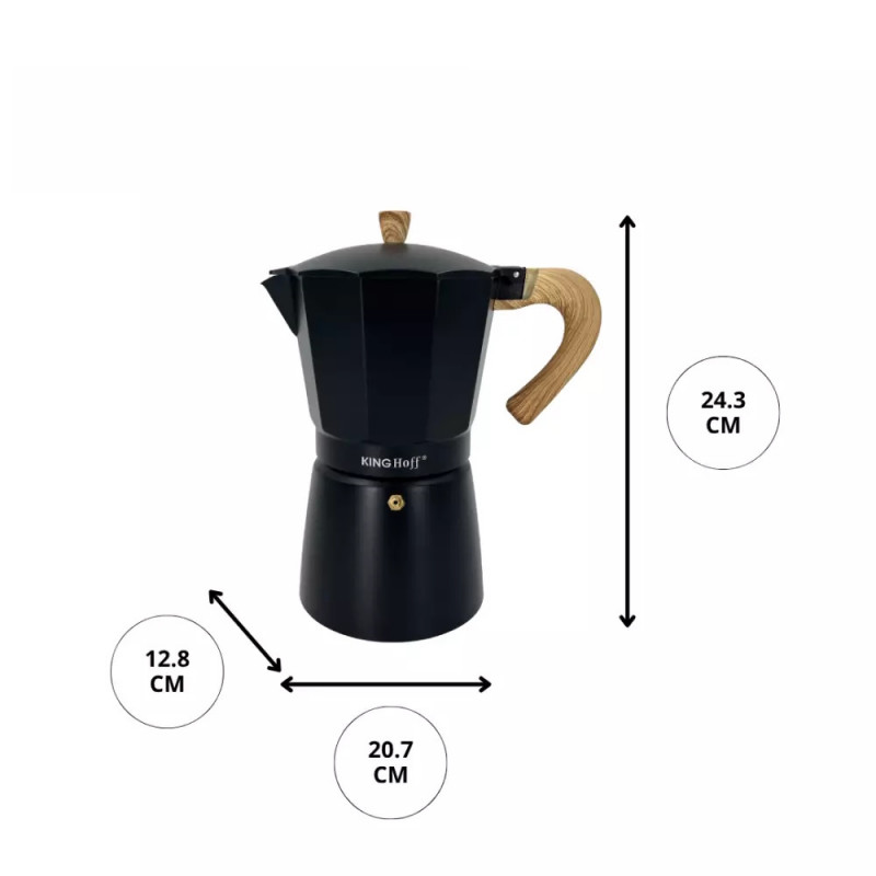 Κουβανέζικη καφετιέρα Kinghoff KH 1888, 12 φλιτζάνια, 600 ml, αλουμίνιο, επαγωγική, μαύρο