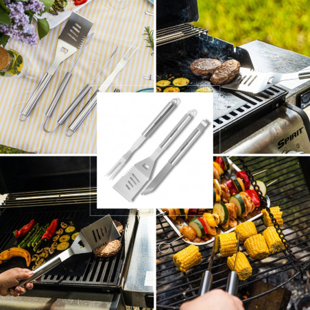 Σετ από 3 σκεύη BBQ Kinghoff KH 1919, Ανοξείδωτο ατσάλι, Εργονομικές λαβές, Inox
