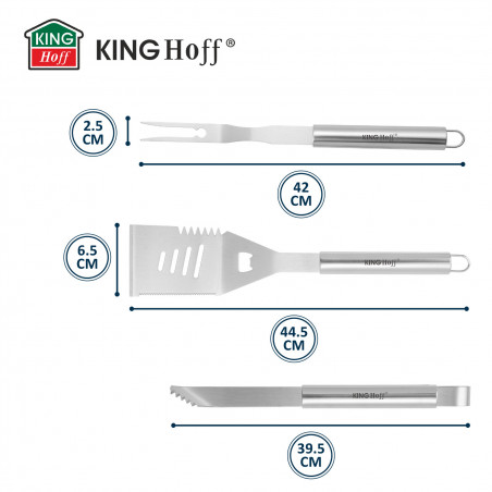 Σετ από 3 σκεύη BBQ Kinghoff KH 1919, Ανοξείδωτο ατσάλι, Εργονομικές λαβές, Inox