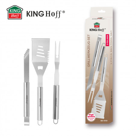 Σετ από 3 σκεύη BBQ Kinghoff KH 1919, Ανοξείδωτο ατσάλι, Εργονομικές λαβές, Inox