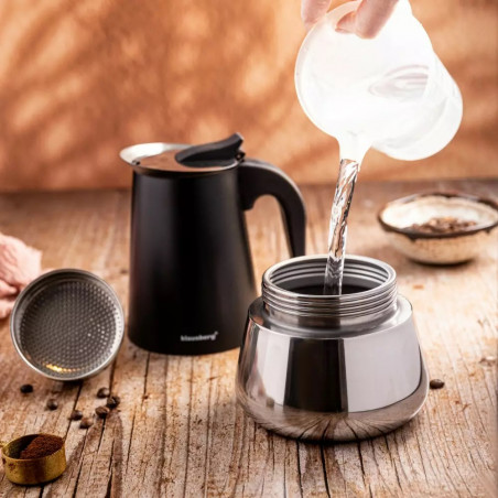 Κουβανέζικη καφετιέρα Klausberg KB 7847, 12 φλιτζάνια, 600 ml, Ανοξείδωτο, Επαγωγική, Μαύρο/Inox