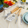 Σετ από 3 σκεύη BBQ Kinghoff KH 1918, Σπάτουλα, Σπάτουλα, Πιρούνι, Ξύλινες λαβές, Βρόχοι για κρέμασμα, Inox/καφέ