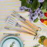 Σετ από 3 σκεύη BBQ Kinghoff KH 1918, Σπάτουλα, Σπάτουλα, Πιρούνι, Ξύλινες λαβές, Βρόχοι για κρέμασμα, Inox/καφέ