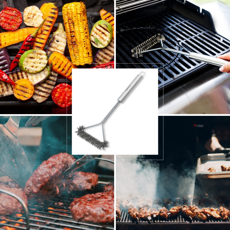 Βούρτσα καθαρισμού BBQ Kinghoff KH 1915, 41,5 cm, Εργονομική λαβή, Ατσάλινες τρίχες, Inox