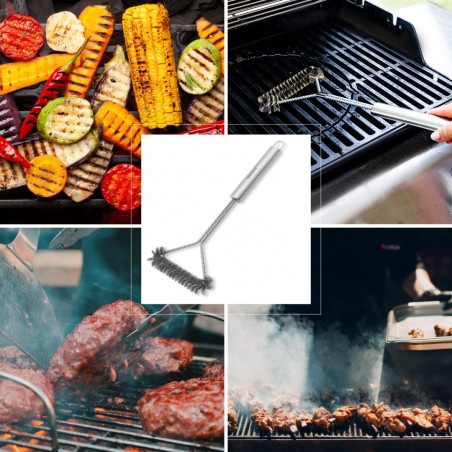 Βούρτσα καθαρισμού BBQ Kinghoff KH 1915, 41,5 cm, Εργονομική λαβή, Ατσάλινες τρίχες, Inox