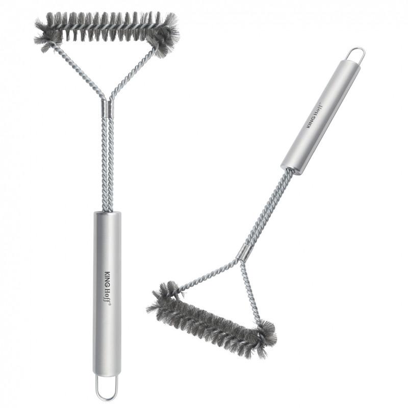 Βούρτσα καθαρισμού BBQ Kinghoff KH 1915, 41,5 cm, Εργονομική λαβή, Ατσάλινες τρίχες, Inox