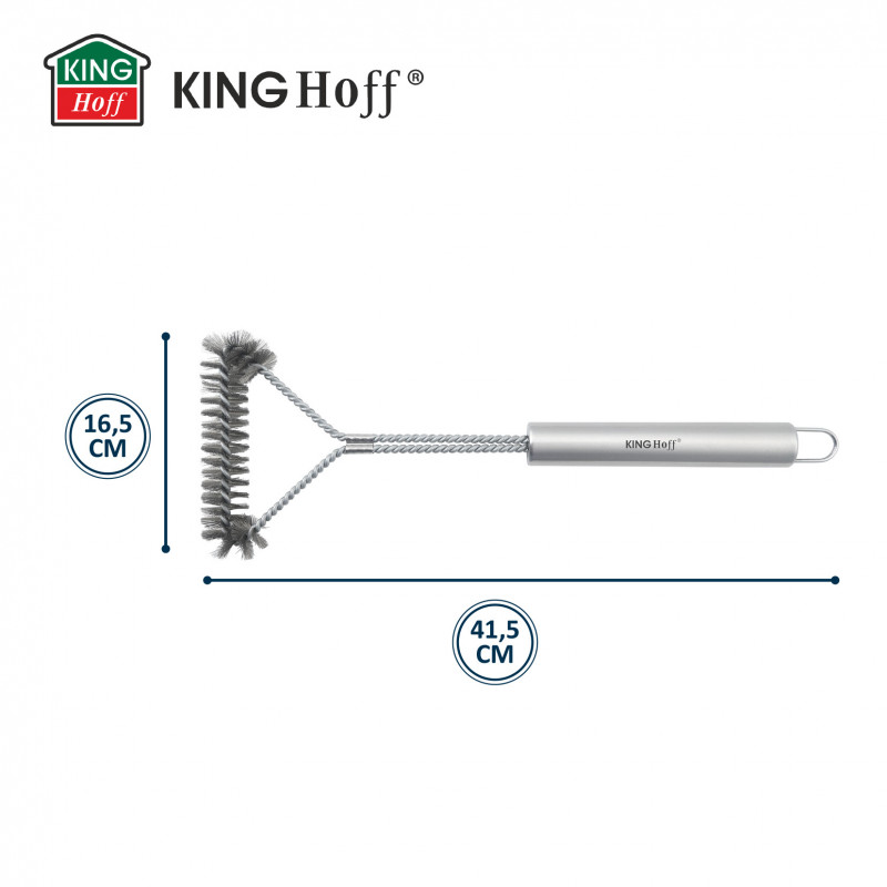 Βούρτσα καθαρισμού BBQ Kinghoff KH 1915, 41,5 cm, Εργονομική λαβή, Ατσάλινες τρίχες, Inox