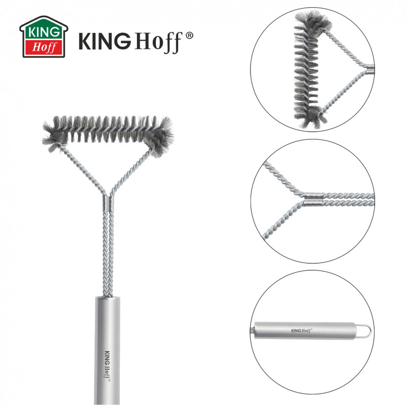 Βούρτσα καθαρισμού BBQ Kinghoff KH 1915, 41,5 cm, Εργονομική λαβή, Ατσάλινες τρίχες, Inox