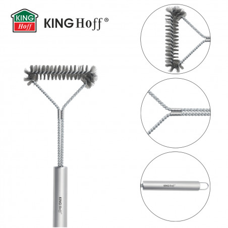 Βούρτσα καθαρισμού BBQ Kinghoff KH 1915, 41,5 cm, Εργονομική λαβή, Ατσάλινες τρίχες, Inox
