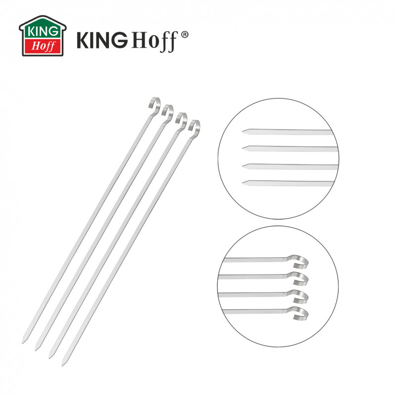 Σετ από 4 χαλύβδινα σουβλάκια Kinghoff KH 1914, 36 cm, Αιχμηρή άκρη, Λαβή με καμπύλη, Inox