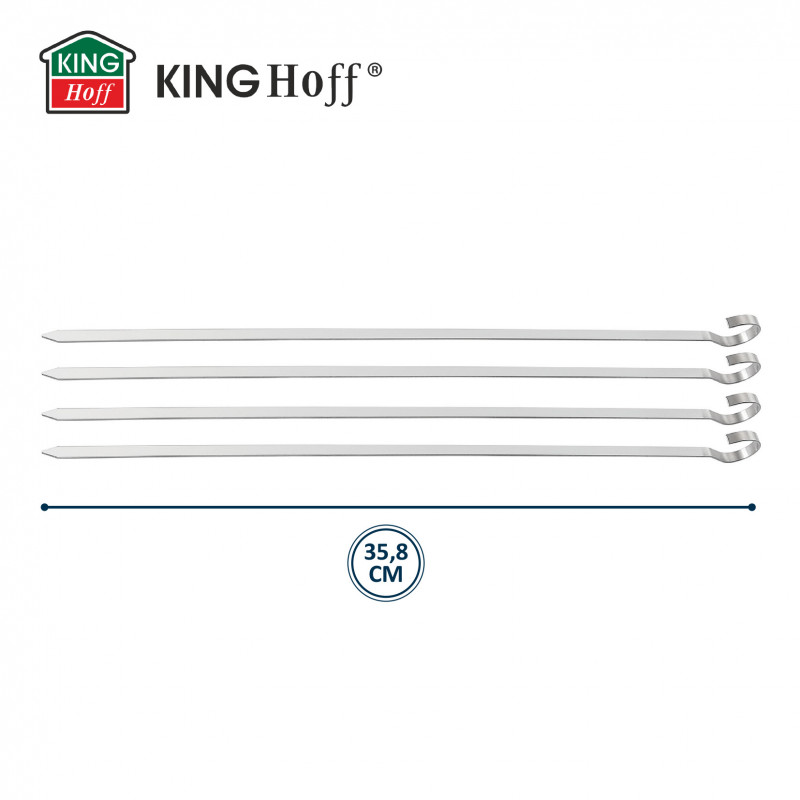 Σετ από 4 χαλύβδινα σουβλάκια Kinghoff KH 1914, 36 cm, Αιχμηρή άκρη, Λαβή με καμπύλη, Inox