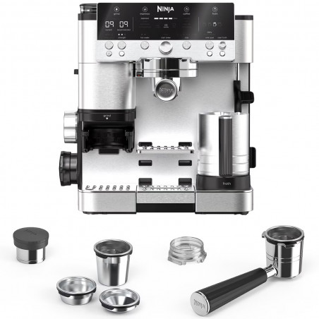 Ninja Luxe Café Premier ES601 3σε1, 1650W, 15 bar, 2 λίτρα, Barista Assist, texturirane χωρίς επαφή, 4 λειτουργίες, 3 ρυθμίσεις θερμοκρασίας, Inox/μαύρο.