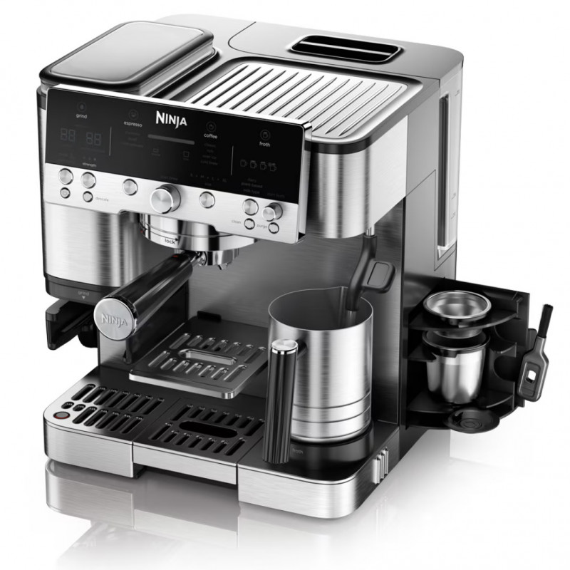 Ninja Luxe Café Premier ES601 3σε1, 1650W, 15 bar, 2 λίτρα, Barista Assist, texturirane χωρίς επαφή, 4 λειτουργίες, 3 ρυθμίσεις θερμοκρασίας, Inox/μαύρο.