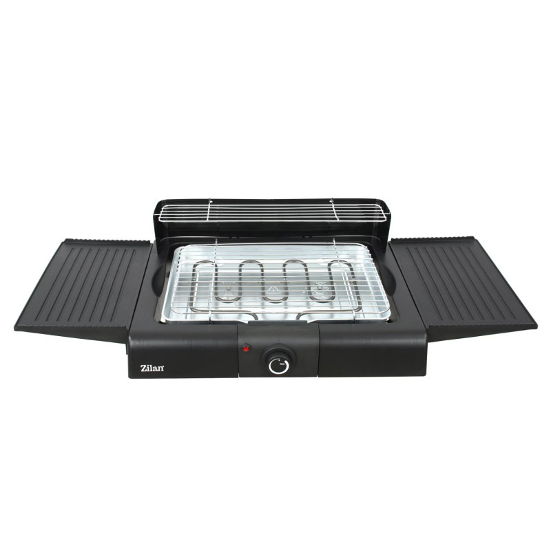 Ηλεκτρική σχάρα σε βάση Zilan ZLN 3789, 2400W, 43x28 cm, προστασία από τον άνεμο, ρύθμιση σχάρας σχάρας, Μαύρο