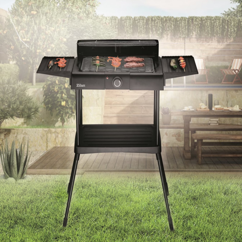 Ηλεκτρική σχάρα σε βάση Zilan ZLN 3789, 2400W, 43x28 cm, προστασία από τον άνεμο, ρύθμιση σχάρας σχάρας, Μαύρο