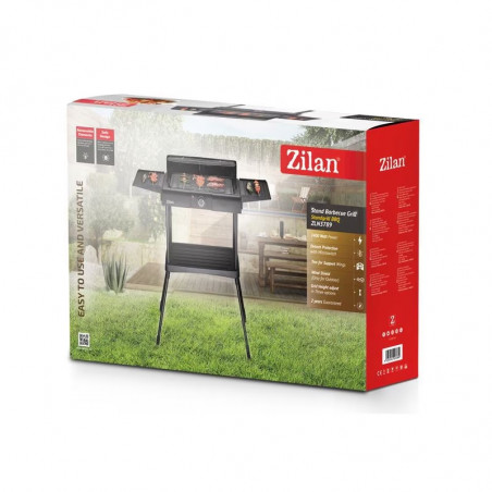 Ηλεκτρική σχάρα σε βάση Zilan ZLN 3789, 2400W, 43x28 cm, προστασία από τον άνεμο, ρύθμιση σχάρας σχάρας, Μαύρο