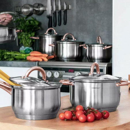 Σετ κατσαρόλες και τηγάνια Kinghoff KH 1765, 12 h, επαγωγή, Inox/ροζ χρυσό