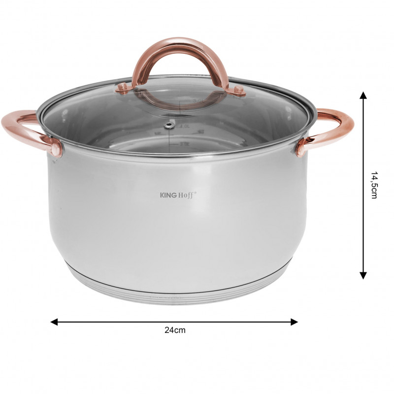 Σετ κατσαρόλες και τηγάνια Kinghoff KH 1765, 12 h, επαγωγή, Inox/ροζ χρυσό