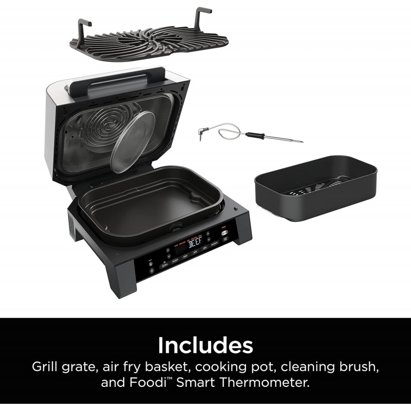 Ηλεκτρική σχάρα 6σε1 Ninja Foodi Smart DG551EU, 1760W, 6 λειτουργίες μαγειρέματος, φριτέζα 4L, κατσαρόλα μαγειρέματος 4L, σχάρα, 260C MAX, Inox/μαύρο