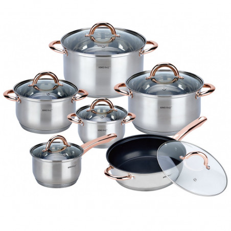 Σετ κατσαρόλες και τηγάνια Kinghoff KH 1765, 12 h, επαγωγή, Inox/ροζ χρυσό
