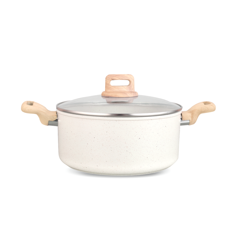 Κατσαρόλα Voltz Nice OV54418E24D, 24x15 cm, 6.5 l, Μαρμάρινο φινίρισμα, Επαγωγή, Κρέμα μελανζέ