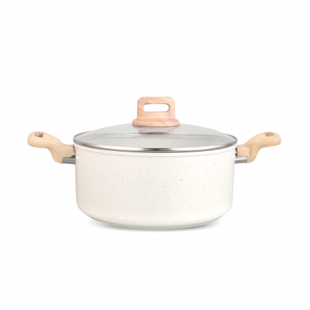 Κατσαρόλα Voltz Nice OV54418E24D, 24x15 cm, 6.5 l, Μαρμάρινο φινίρισμα, Επαγωγή, Κρέμα μελανζέ