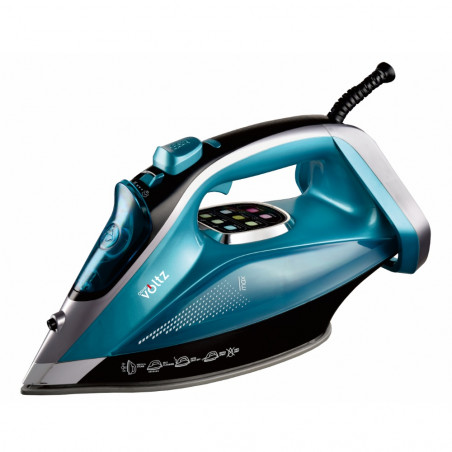 Σίδερο Oliver Voltz OV51050L, 3200W, 350 ml, Κεραμική πλάκα, Αυτοκαθαριζόμενο, Σύστημα κατά των σταγόνων και των αλάτων, Οθόνη LED, Τιρκουάζ