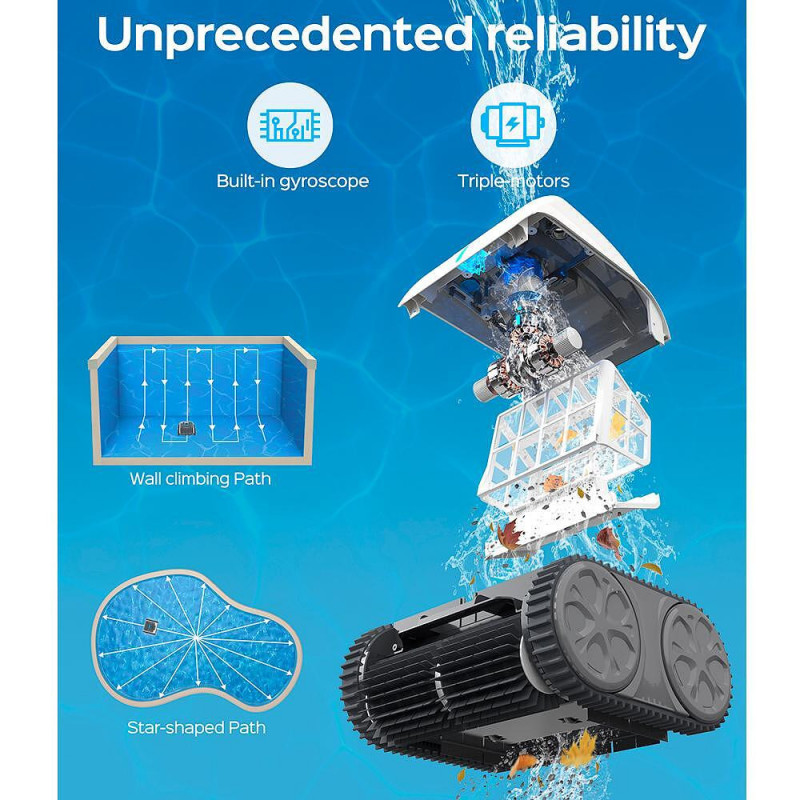 Ασύρματο ρομπότ καθαρισμού πισίνας Wybot Osprey 700 (X100), Li-Ion 8800 mAh, Για έως 80 m2, Αυτονομία έως 110 λεπτά, Αυτόματη αναστροφή, Αυτοπαρκάρει, Λευκό/Μαύρο