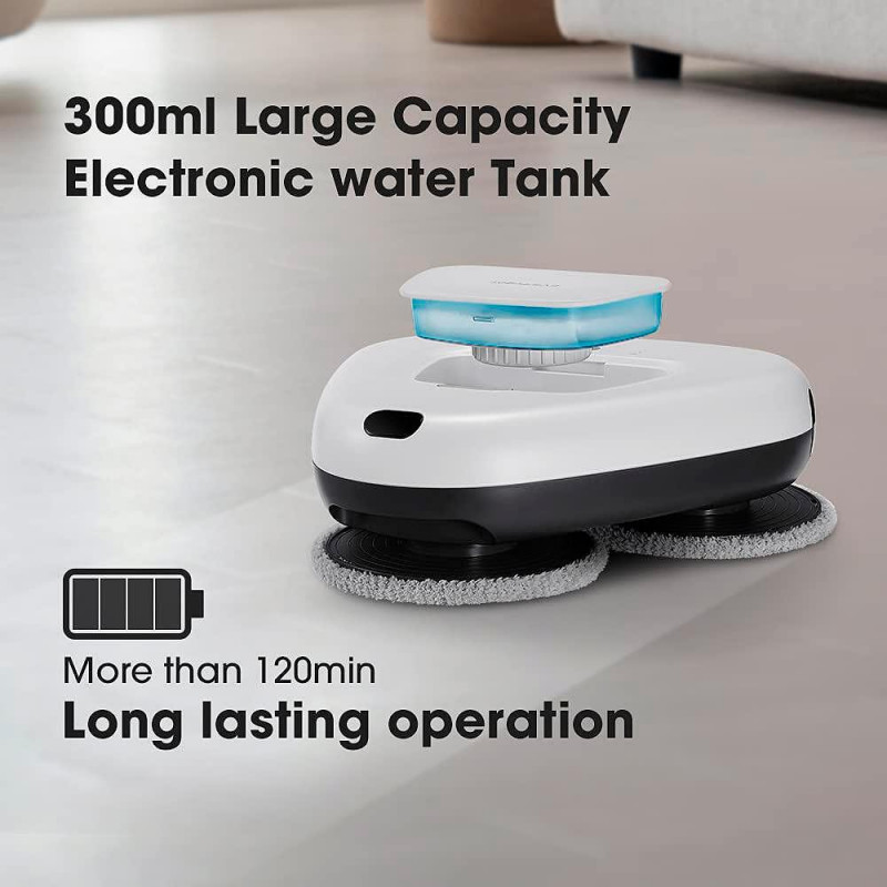 Everybot TS300 Ρομποτικός καθαριστής δαπέδων, 27W, 300 ml, Υγρό/Στεγνό, Αυτονομία έως 200 λεπτά, 6 λειτουργίες, Αισθητήρας κατά της πτώσης/αντίκρουσης, Λευκό