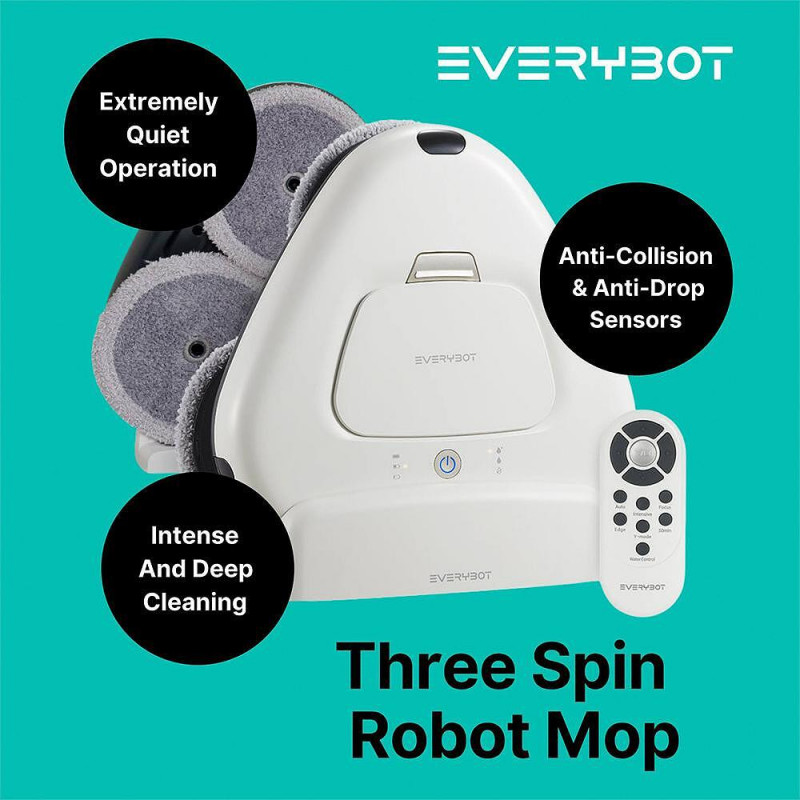 Everybot TS300 Ρομποτικός καθαριστής δαπέδων, 27W, 300 ml, Υγρό/Στεγνό, Αυτονομία έως 200 λεπτά, 6 λειτουργίες, Αισθητήρας κατά της πτώσης/αντίκρουσης, Λευκό
