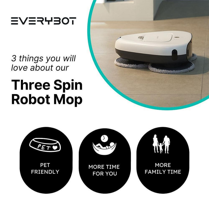 Everybot TS300 Ρομποτικός καθαριστής δαπέδων, 27W, 300 ml, Υγρό/Στεγνό, Αυτονομία έως 200 λεπτά, 6 λειτουργίες, Αισθητήρας κατά της πτώσης/αντίκρουσης, Λευκό