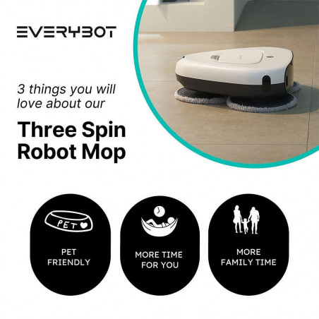 Everybot TS300 Ρομποτικός καθαριστής δαπέδων, 27W, 300 ml, Υγρό/Στεγνό, Αυτονομία έως 200 λεπτά, 6 λειτουργίες, Αισθητήρας κατά της πτώσης/αντίκρουσης, Λευκό