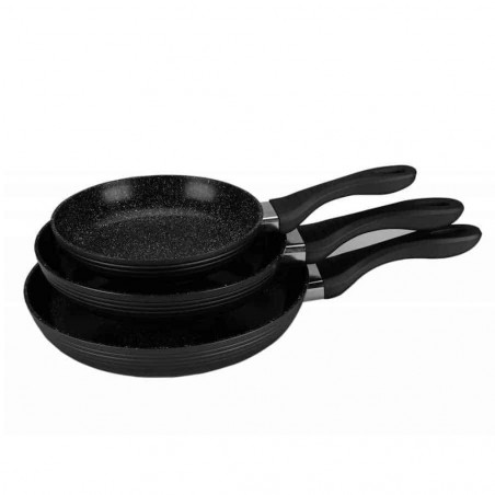 Σετ 3 τηγάνια Royalty Line FM3F, 20/24/28 cm, Μαρμάρινο φινίρισμα, Επαγωγή, Ανθεκτικές στη θερμότητα λαβές, Μαύρο