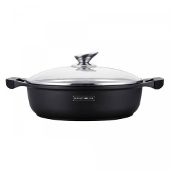 Κατσαρόλα Royalty Line RL-BR30ML, 30 cm, 4.8 l, αντικολλητική επίστρωση μαρμάρου, γυάλινο καπάκι, χωρίς PFOA, επαγωγική, μαύρο