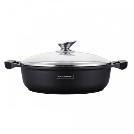 Κατσαρόλα Royalty Line RL-BR30ML, 30 cm, 4.8 l, αντικολλητική επίστρωση μαρμάρου, γυάλινο καπάκι, χωρίς PFOA, επαγωγική, μαύρο