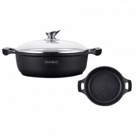 Κατσαρόλα Royalty Line RL-BR30ML, 30 cm, 4.8 l, αντικολλητική επίστρωση μαρμάρου, γυάλινο καπάκι, χωρίς PFOA, επαγωγική, μαύρο