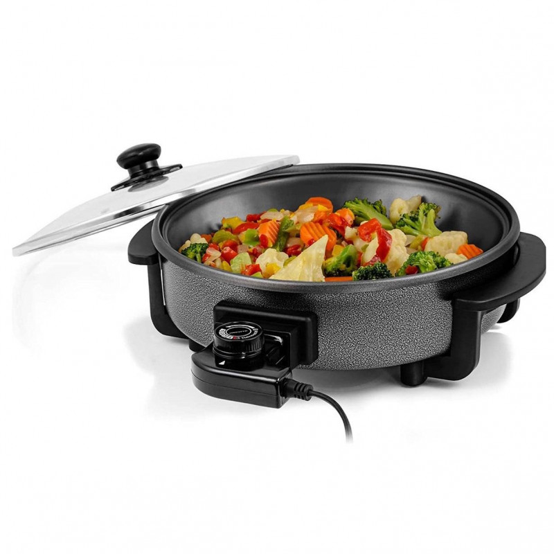 Ηλεκτρικό τηγάνι Royalty Line PP-18214, 1500W, 42 cm, 5,5 l, γυάλινο καπάκι, θερμοστάτης, πράσινο σαγκουίνι