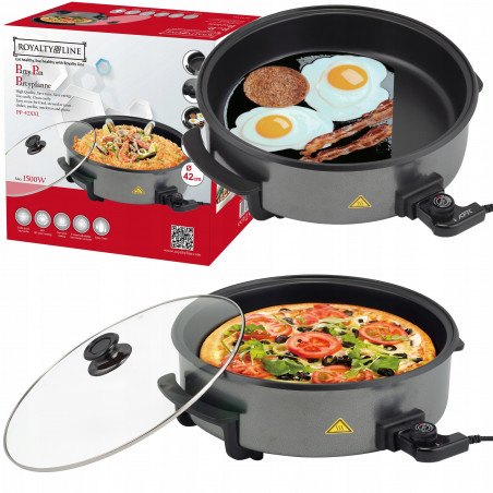 Ηλεκτρικό τηγάνι Royalty Line PP-18214, 1500W, 42 cm, 5,5 l, γυάλινο καπάκι, θερμοστάτης, πράσινο σαγκουίνι