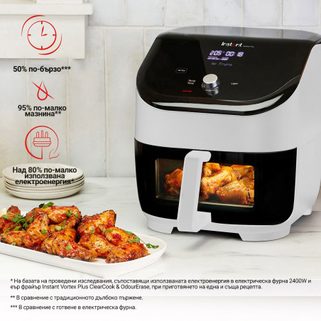 Φριτέζα ζεστού αέρα Instant Pot Vortex Plus Clearcook 140319601, 1700W, 5,7 L, 6 προγράμματα, 35-205C, εσωτερικός φωτισμός, λευκό