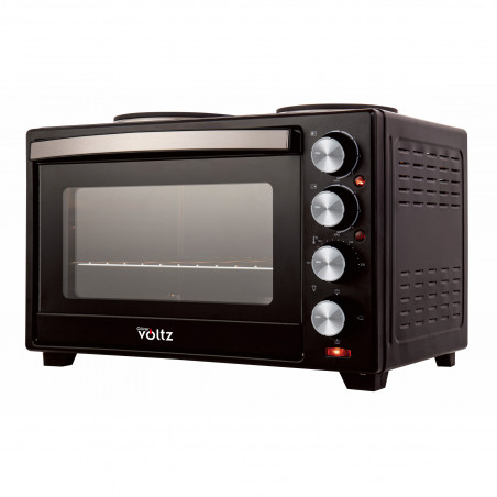 Μικρή κουζίνα Oliver Voltz OV51441F40, 3200W, 2 εστίες, 40 l, 100-230C, Διπλή γυάλινη πόρτα, Φωτισμός, Μαύρο