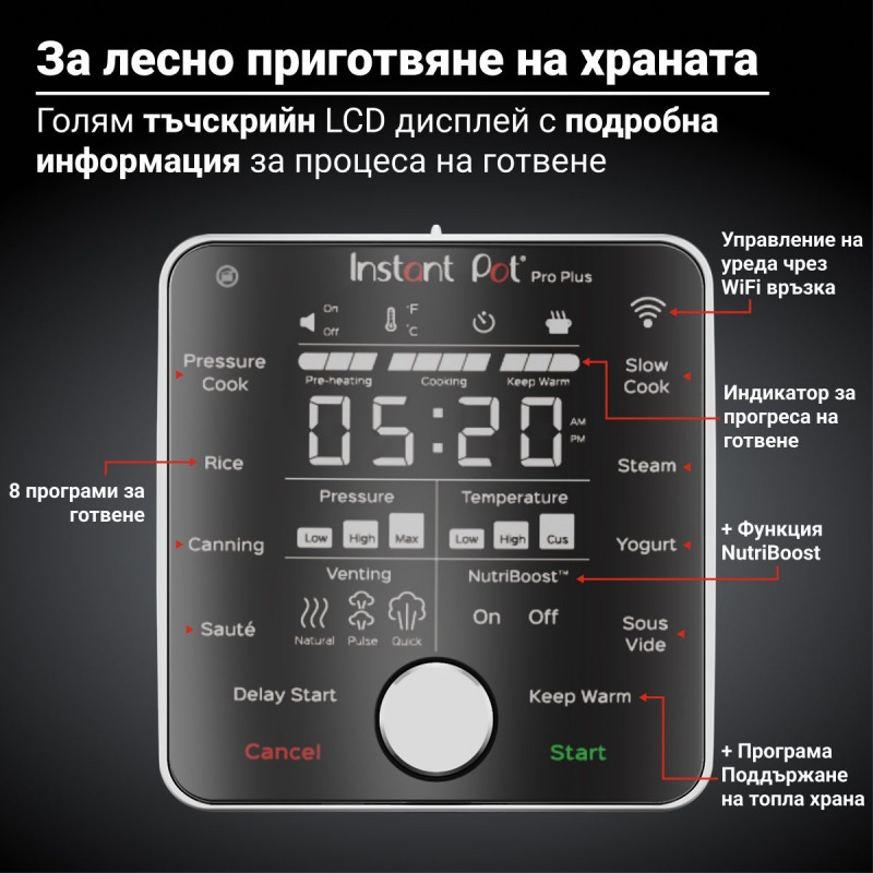 Instant Pot Pro Plus 112020101, 1200W, 5,7 l, 10 προγράμματα, έλεγχος WiFi, Ανοξείδωτο, Μαύρο
