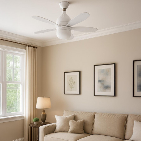 Ανεμιστήρας οροφής Kumtel KTF-201, 12W, 6500K/3500K, E27, LED, 3 λειτουργίες, 4 ταχύτητες, Τηλεχειριστήριο, Λευκό