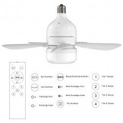Ανεμιστήρας οροφής Kumtel KTF-201, 12W, 6500K/3500K, E27, LED, 3 λειτουργίες, 4 ταχύτητες, Τηλεχειριστήριο, Λευκό