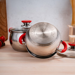 Σετ κατσαρόλας Oliver Voltz OV51210N6B, 6 τεμαχίων, επαγωγής, λαβές σιλικόνης, Inox/κόκκινο